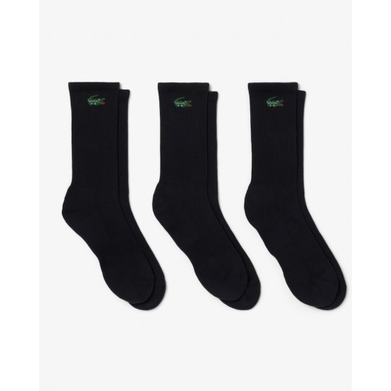 MEIAS LACOSTE CANO ALTO PRETO - TRIPACK